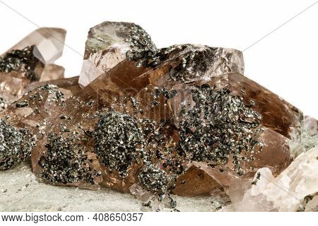 Macro Mineral Stone Quartz Chlorite Palygorskite Rock On A White Background