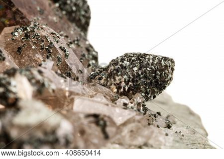 Macro Mineral Stone Quartz Chlorite Palygorskite Rock On A White Background
