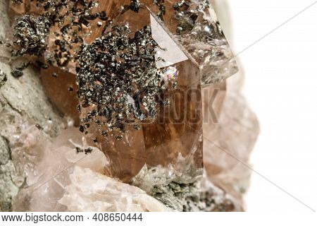 Macro Mineral Stone Quartz Chlorite Palygorskite Rock On A White Background