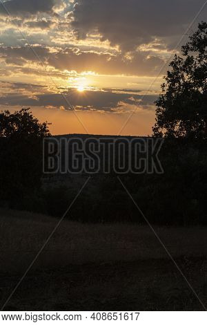 Sunset Landscape With Vibrant Colors In Southern Andalusia In Spain