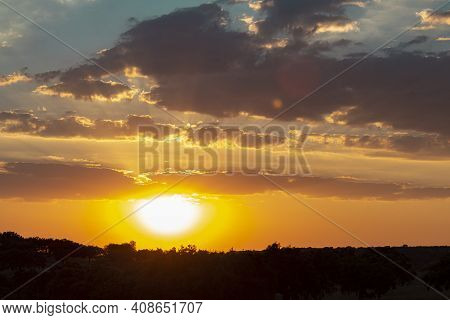 Sunset Landscape With Vibrant Colors In Southern Andalusia In Spain