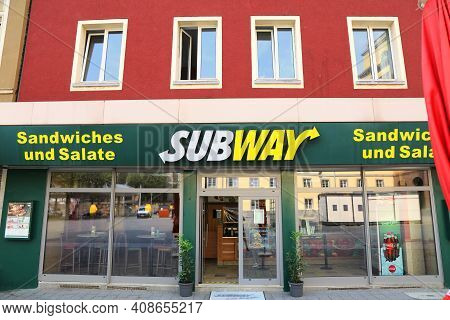 Witten, Germany - September 16, 2020: Subway Sandwich Shop Franchise In Downtown Witten, Germany. Wi
