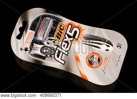 Lviv, Ukraine - July 19, 2020: Bic Flex5 Shaving Machine