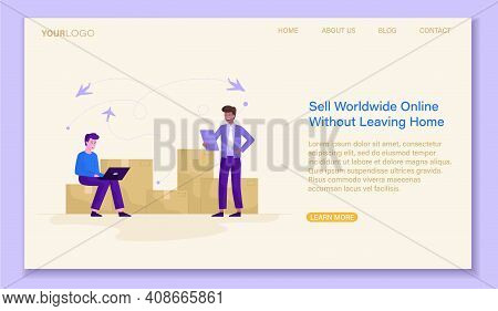 Sell Worldwide Online Concept Concept. Online Trade Relations, Worldwide Cargo Delivery. Website Or 