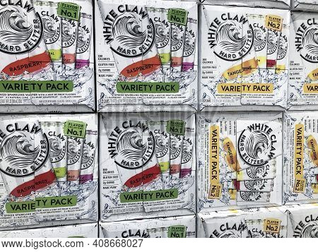 Indianapolis - Circa February 2021: White Claw Hard Seltzer Display. In 2019, White Claw Accounted F