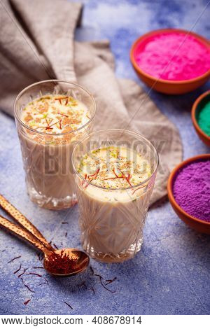 Traditional Indian Drink Thandai With Saffron And Pistachio