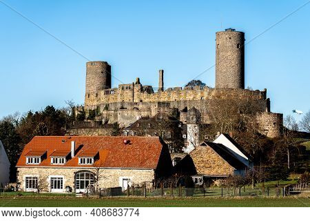 View On The Old Towers Of The Castle Ruin Muenzenberg Hesse Germany