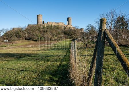 View On The Old Towers Of The Castle Ruin Muenzenberg Hesse Germany