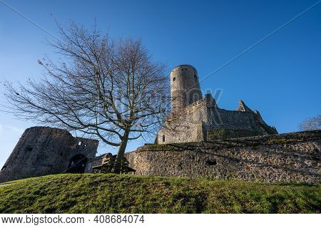 View On The Old Towers Of The Castle Ruin Muenzenberg Hesse Germany