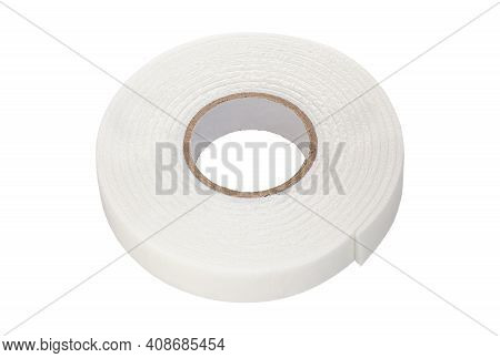 Double Sided Adhesive Foam Tape Isolated On White Background. Closeup. Full Depth Of Field.