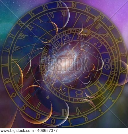 Medieval astronomical clock. 3d rendering.