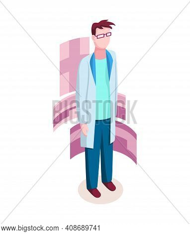 Medicine Researcher Isometric. Doctor Considers The Results Of Research. Isometric Vector Illustrati