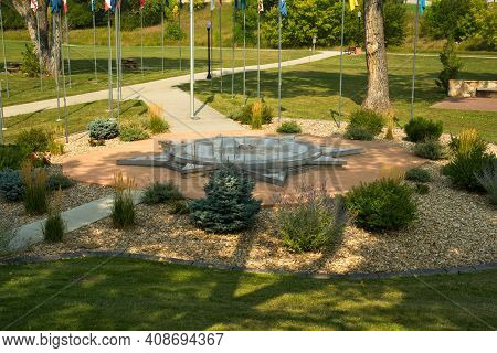 Belle Fourche, Sd, Usa - September 15, 2020: The Monument Symbolically Marking The Geographic Center