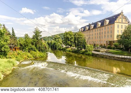 View From Old Bridge To The River Werra In Hannoversch Muenden, Germany