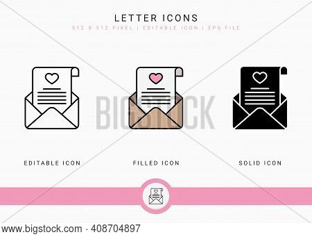 Letter Icons Set Vector Illustration With Solid Icon Line Style. Wedding Love Romance Concept. Edita