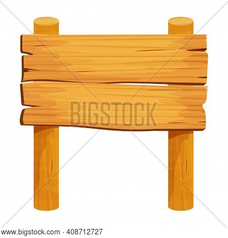 Wood Signboard From Planks Empty, Detailed Drawing, Textured In Cartoon Style Isolated On White Back