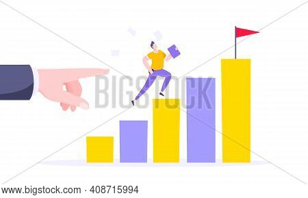 Business Mentor Helps To Improve Career And Holding Stairs Steps Vector Illustration. Mentorship, Up