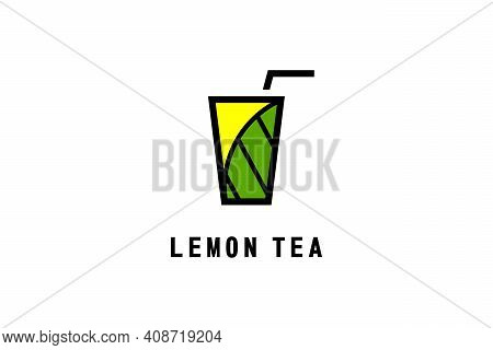 Lemon Tea Drink Logo, With Glass And Straw Icon Design Concept, Simple And Modern Logo Template.