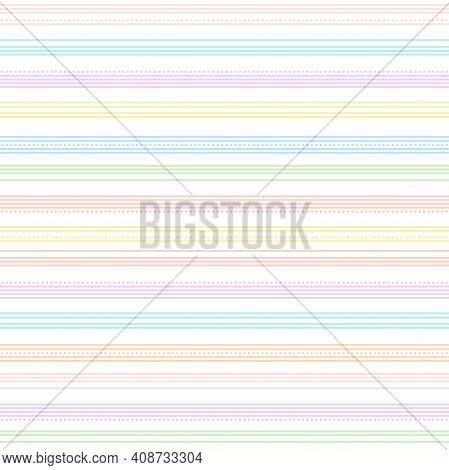 Pastel Colored Lines For Eggs Decoration. Seamless Texture With Easter Ornament On White Background.