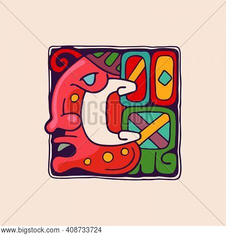 Letter C Logo In Aztec, Mayan Or Incas Style. Native American Symbol With Warrior Or God Face. Perfe