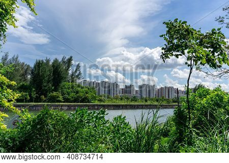 View Of Singapore Public Housing Apartments In Punggol District, Singapore. Housing Development Boar