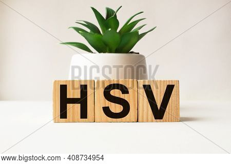 Word Hsv On Wooden Blocks. Medical Concept . The Medicine
