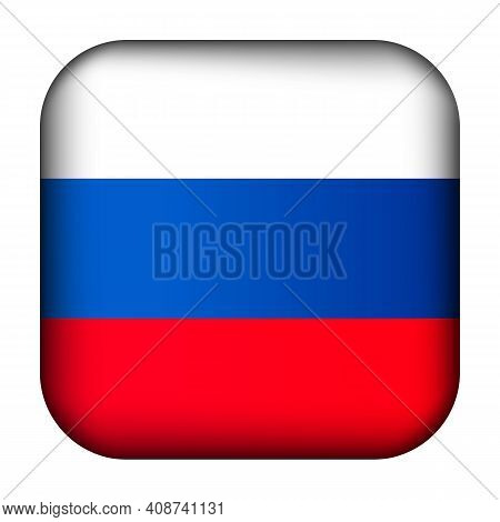 Glass Light Ball With Flag Of Russia. Squared Template Icon. Russian National Symbol. Glossy Realist