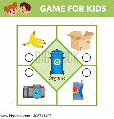 Game For Children. Pazl. Waste Sorting Concept Illustration. Sort Garbage By Type. Organic. Educatio
