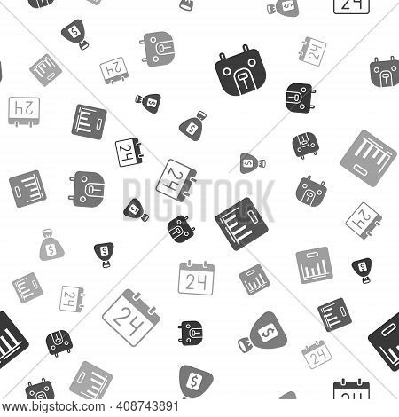 Set Bear Market, Money Bag, Pie Chart Infographic And Calendar On Seamless Pattern. Vector