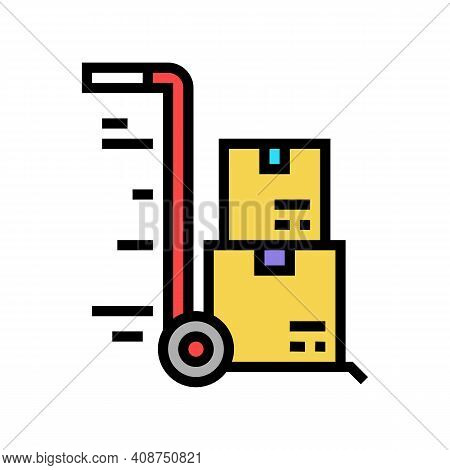 Warehouse Cart Parcels Free Shipping Color Icon Vector. Warehouse Cart Parcels Free Shipping Sign. I