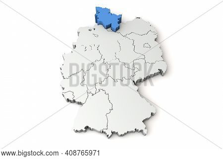 Map Of Germany Showing Schleswig Holstein Region. 3d Rendering