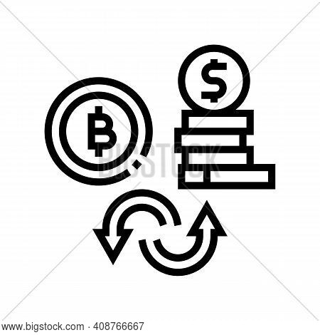 Currancy Money To Bitcoin Line Icon Vector. Currancy Money To Bitcoin Sign. Isolated Contour Symbol 