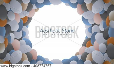 A Hole In The Middle Of The Rocks. Aesthetic Background Design Template With Blank Space. Marble Sto
