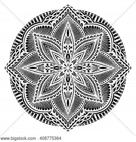 Graphic Round Traditional Mandala Abstract Isolated In White Background.boho Indian Shape.ethnic Ori