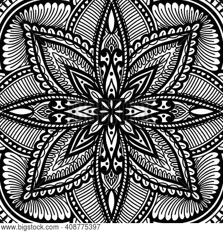 Graphic Round Traditional Mandala Abstract Isolated In White Background.boho Indian Shape.ethnic Ori
