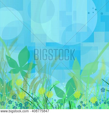Abstract Geometric Background With Flowers, Circles, Rectangles, Squares And Stripes