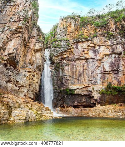 Waterfall Of The Canyons Of Furnas At Capitólio Mg, Brazil. Paradisiac Landscape Of A Waterfall Betw