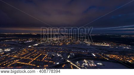 Evening Traffic Jams In The City. Aerial View.