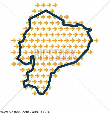 Ecuador Simple Outline Map With Yellow Direction Guide Arrows.