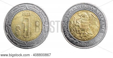 Mexicans One Peso Coin On A White Isolated Background