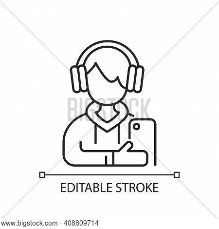 Teenage Boy Linear Icon. Male Teenager. Adolescence. Emotional Development. School Stress. Thin Line