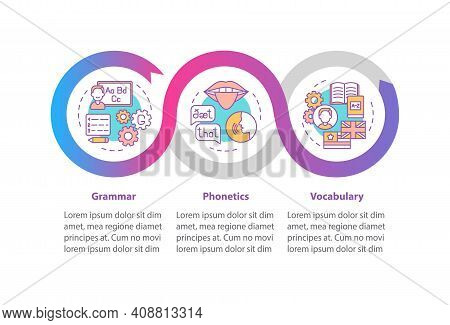 Language Study Vector Infographic Template. Grammar, Phonetics, Vocabulary Presentation Design Eleme