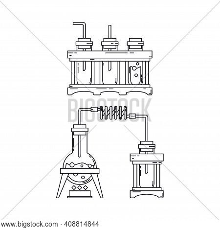 Line Medical Pharmaceutica Icon Set Retort, Tube. Professional Equipment Symbol. Science, Pharmacy, 