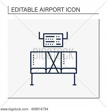 Social Distancing At Airport Line Icon. Forced Distance Between Seats Due To Pandemic.rethink Seatin