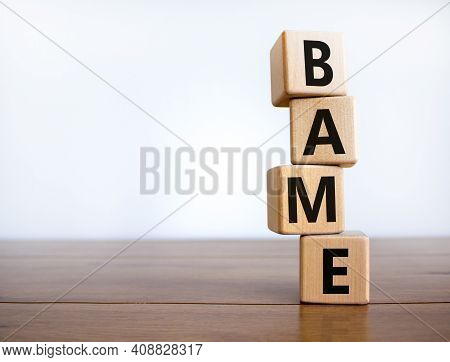 Bame Symbol. Abbreviation Bame, Black, Asian And Minority Ethnic On Wooden Cubes. Beautiful Wooden T
