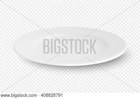 Vector 3d Realistic White Empty Porcelain, Ceramic Plate Icon Closeup Isolated On Transparent Backgr