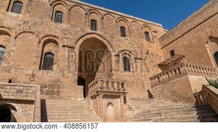 Midyat, Mardin, Turkey - January 2020: Mor Gabriel Deyrulumur Monastry Is The Oldest Surviving Syria