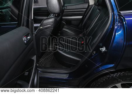 Novosibirsk, Russia - February 18 2021: Mazda Cx-7, New Car Inside. Clean Car Interior. Black Back S
