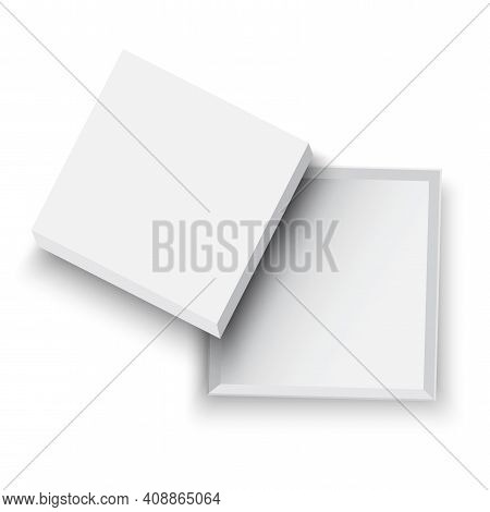 Open White Box. Empty Open Gift Box Template. Realistic Square Vector Illustration. Stock Image.