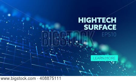 Future Technology. Hightech Electronic Cloth. Particle Grid. Cloud Network. Iot Ai Science